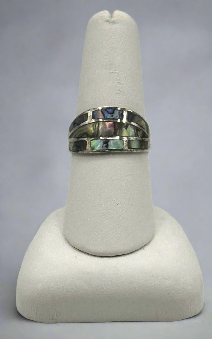 Sterling Silver Abalone Inlay Band Ring β Size 8.5