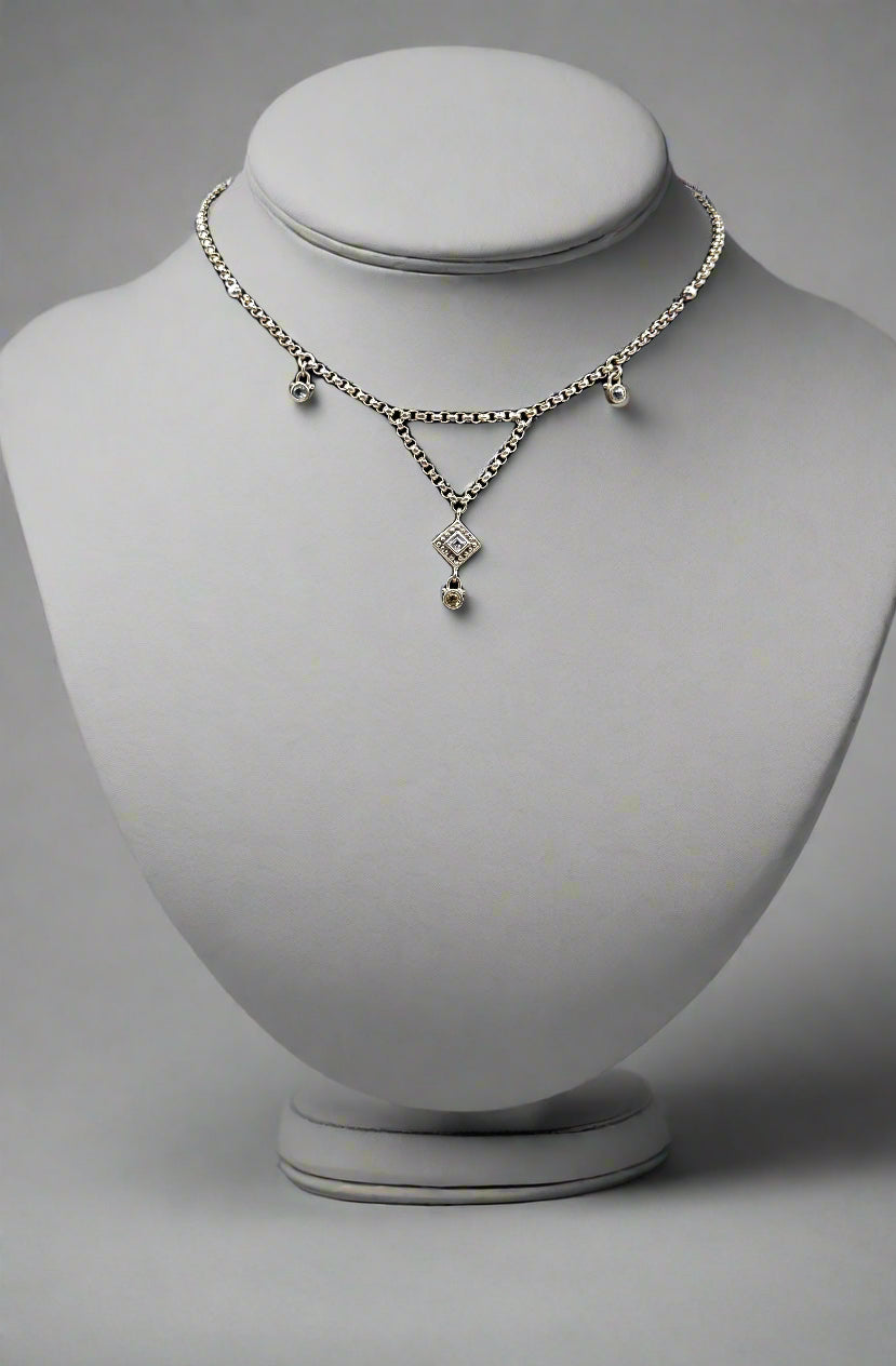 Sterling Silver Drop Necklace with Gemstone Accents