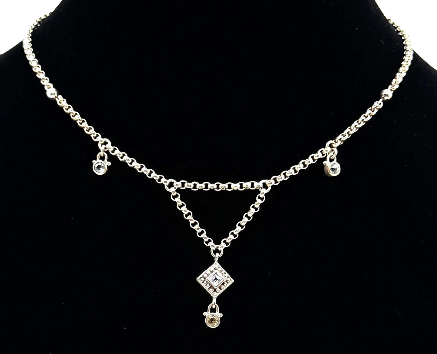 Sterling Silver Drop Necklace with Gemstone Accents