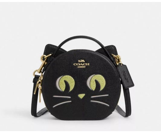 Coach CW467 Canteen Crossbody With Halloween Cat Crossgrain Leather Black Multi