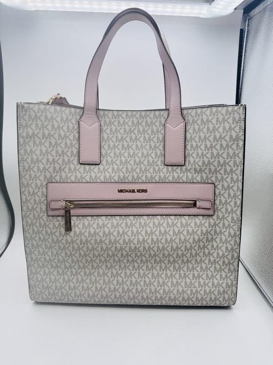 Michael Kors Kenly Large North South Tote PVC Leather White Pink  MK Signature
