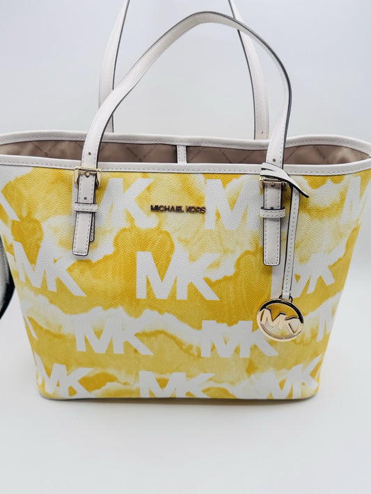 Michael Kors Jet Set Travel Medium Carryall Tote Buttercup Multi Tie Dye Yellow