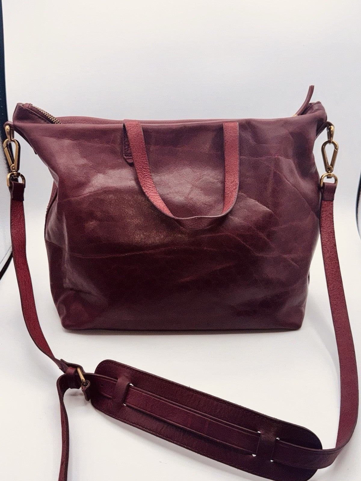 Madewell Bags Womens The Transport Dark Cabernet Leather Double Handle Crossbody