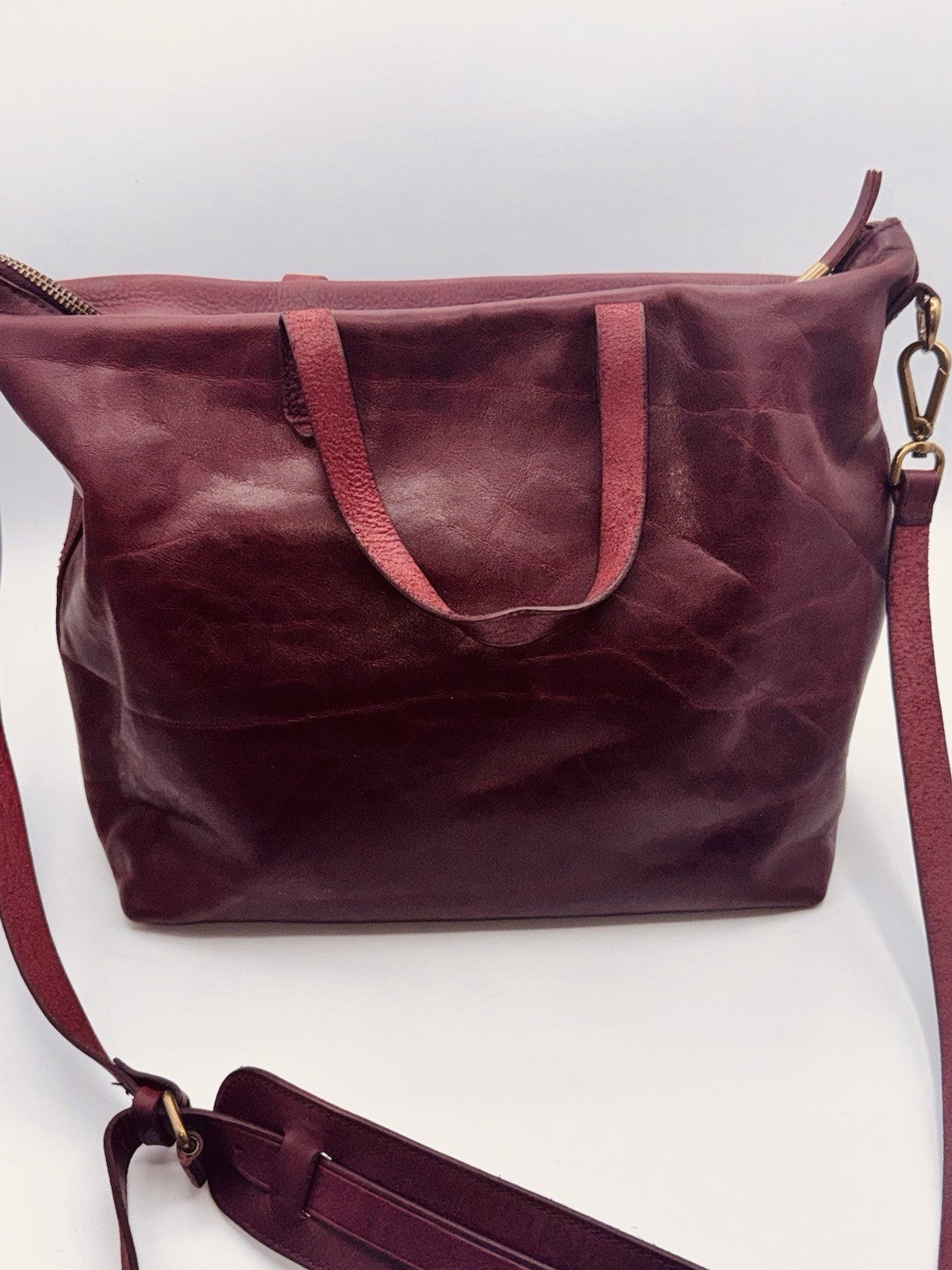 Madewell Bags Womens The Transport Dark Cabernet Leather Double Handle Crossbody