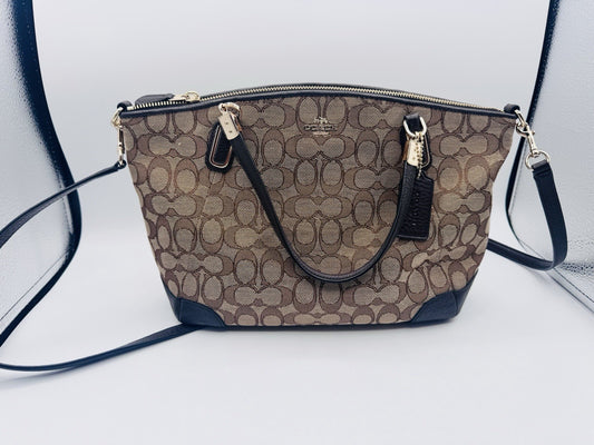 Coach Signature Kelsey Khaki Jacquard Satchel Crossbody Handbag F36181
