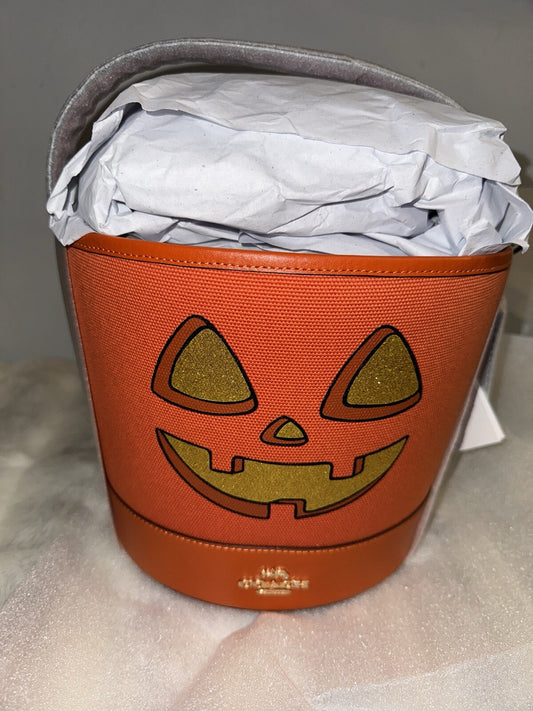 🎃 Coach Trick Or Treat Bucket In Signature Canvas With Halloween Pumpkin CN575
