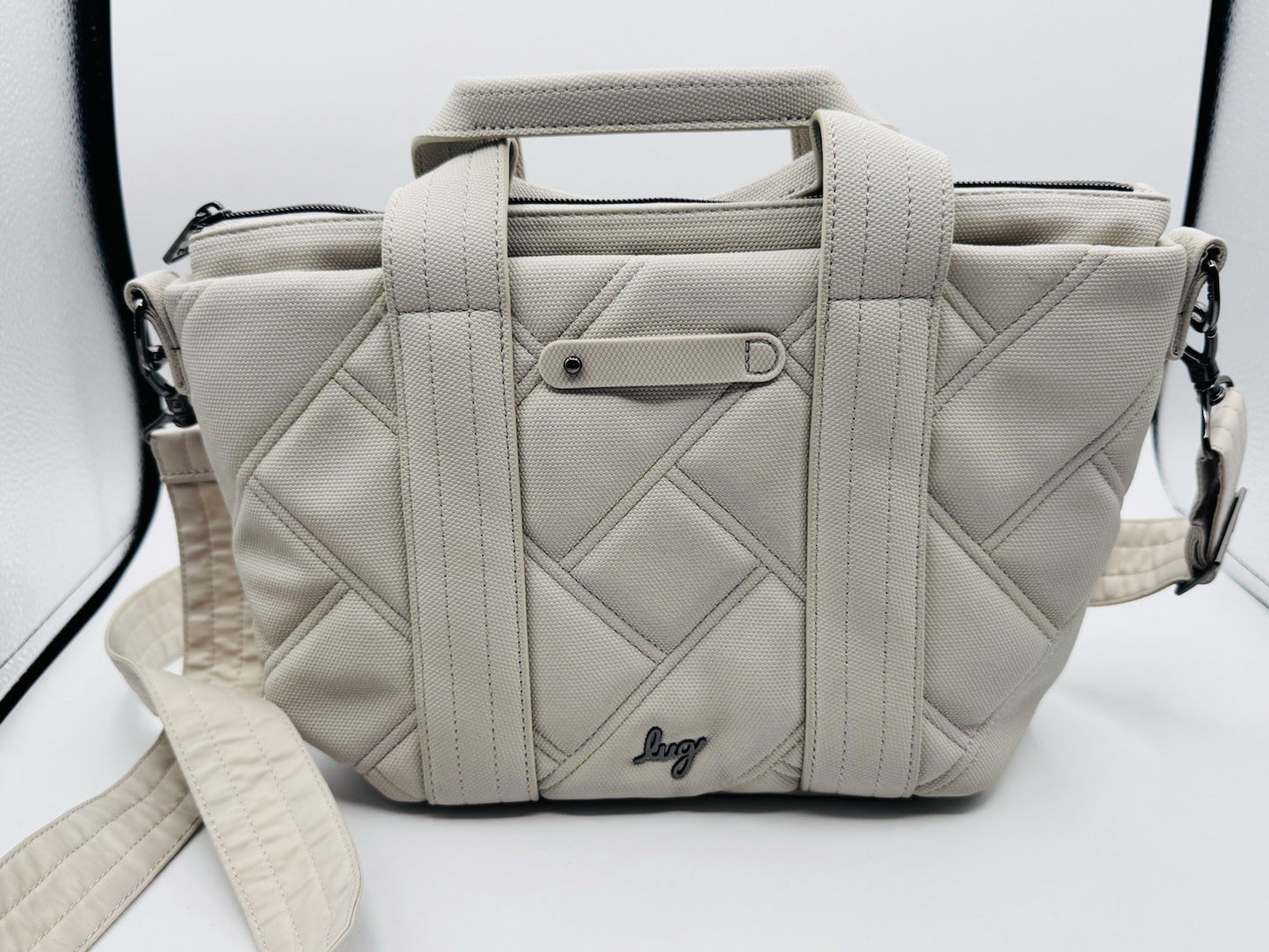 Lug Dory Bag White Pebbled Matte Luxe Crossbody Tote Handbag Crossbody