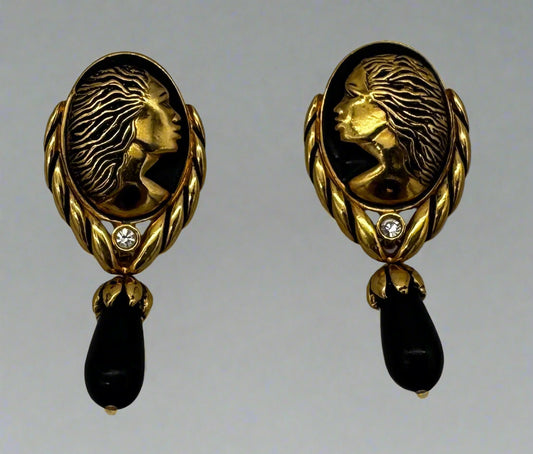 Vintage Coreen Simpson Cameo Earrings – Black & Gold Goddess