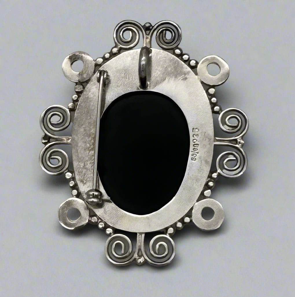 Sajen Sterling Silver Sheen Obsidian & Moonstone Brooch Pendant
