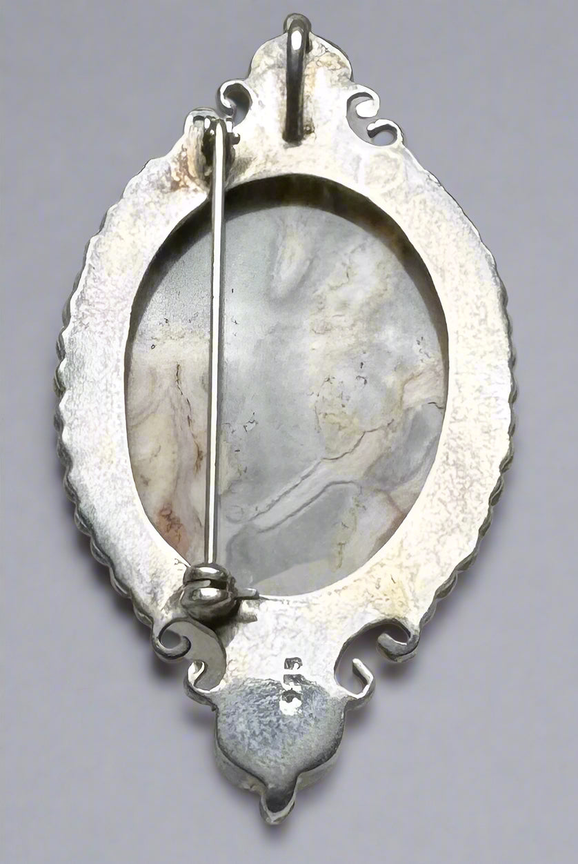 Sajen Sterling Silver Crazy Lace Agate & Citrine Brooch Pendant