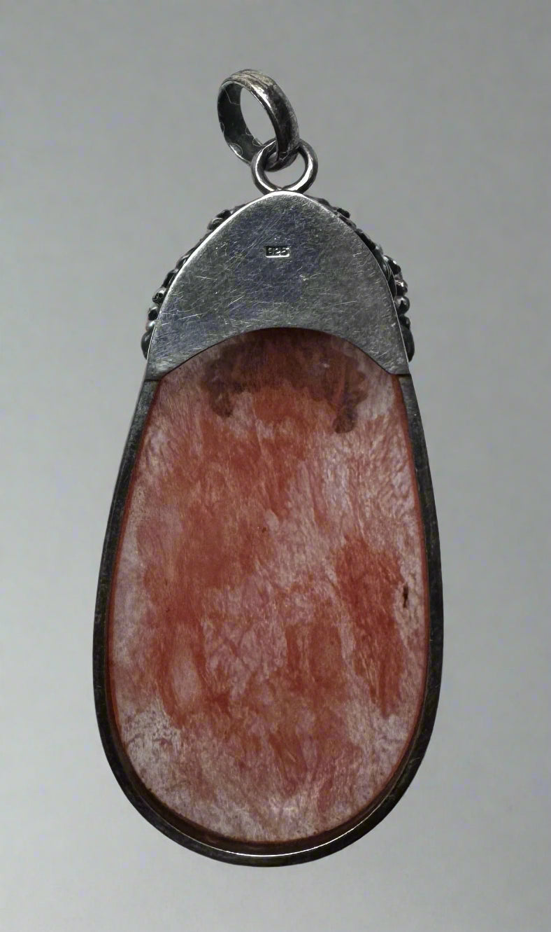 Vintage Sterling Silver Watermelon Quartz Pendant with Floral Cap