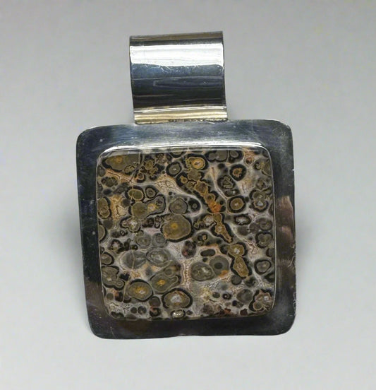 Vintage Mexican Sterling Silver Leopard Skin Jasper Pendant