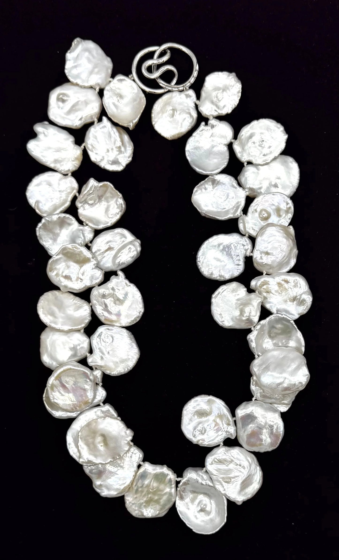 Lustrous Natural Keishi Pearl Statement Necklace – Sterling Silver Clasp (19")