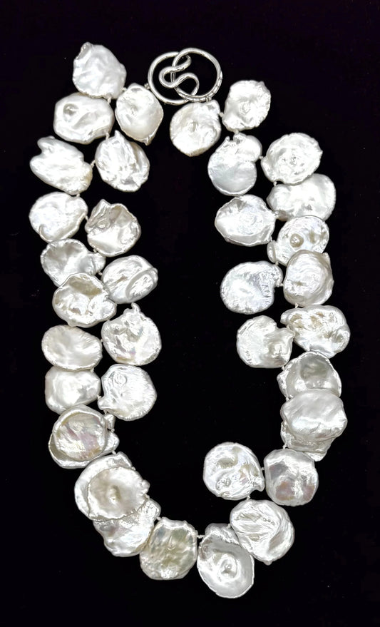 Lustrous Natural Keishi Pearl Statement Necklace – Sterling Silver Clasp (19")