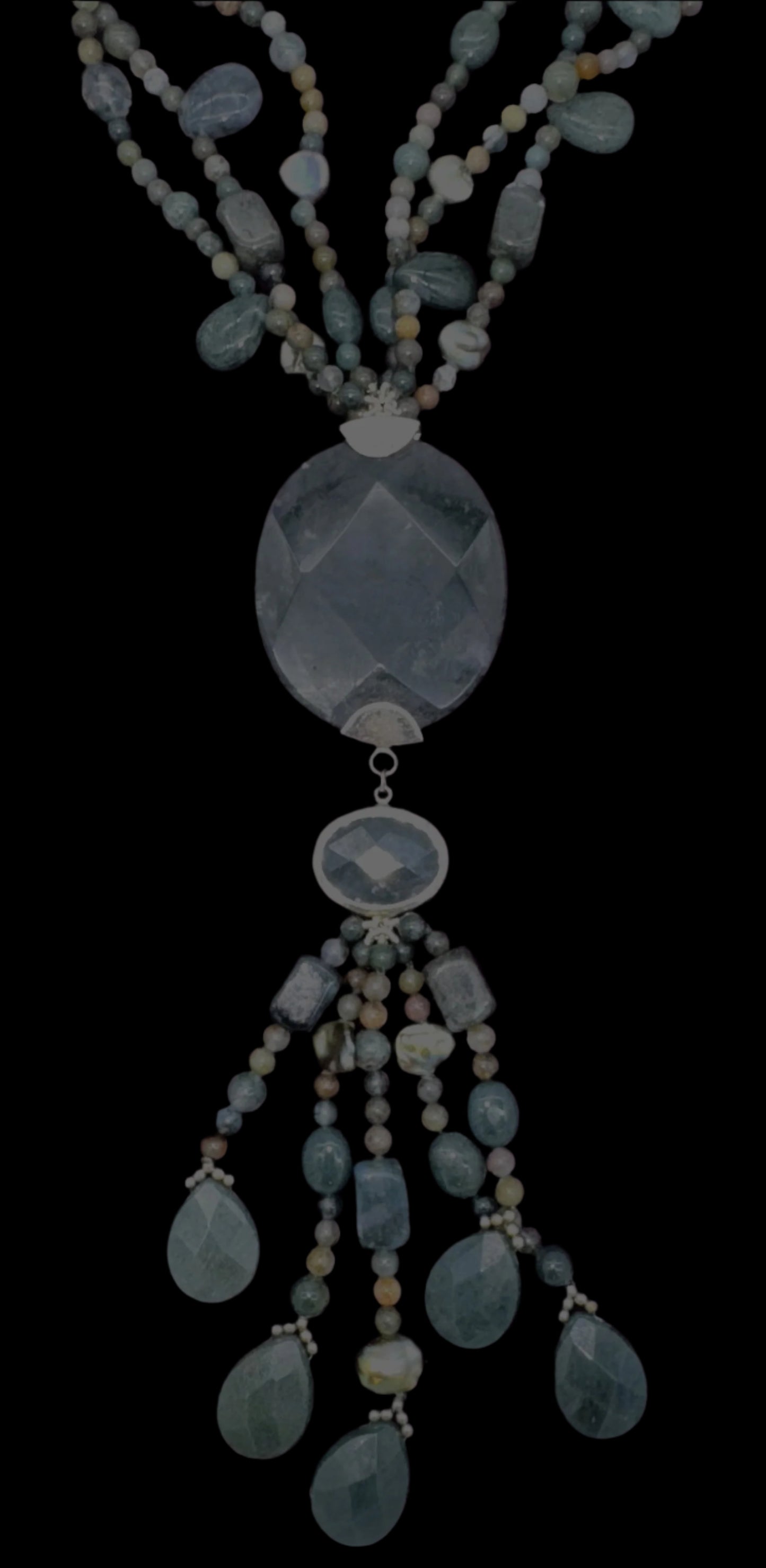 Moss Agate Multi-Strand Statement Necklace – Sterling Silver Accents (Adjustable)
