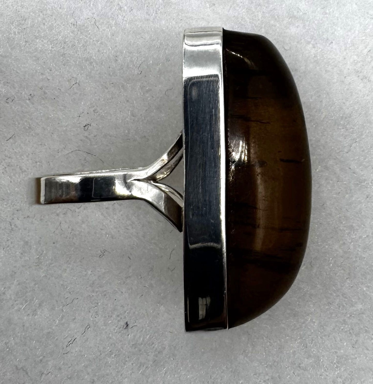 Sterling Silver Amber Statement Ring – Size 8 Oval Domed Cabochon