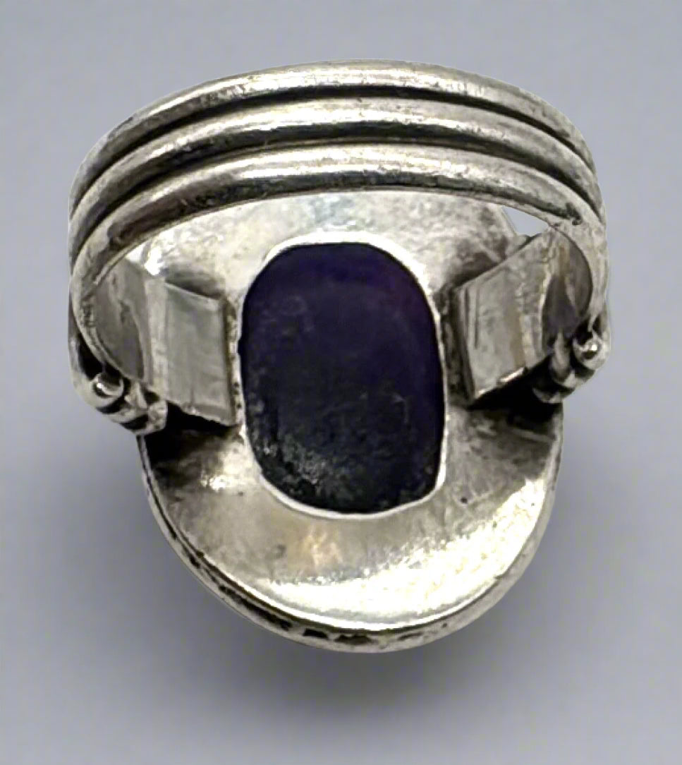 Sterling Silver Amethyst Ring – Size 6 Oval Cabochon with Wrapped Band Detail