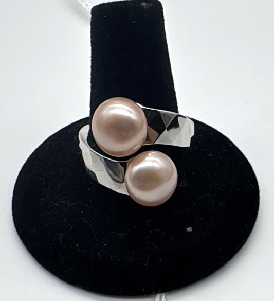 Honora Sterling Silver Bypass Ring – Pink Cultured Pearls – Size 8