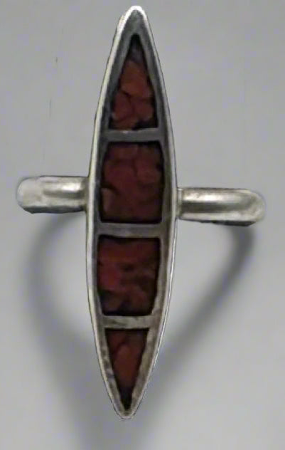 Vintage Navajo Sterling Silver Ring – Natural Coral Inlay – Size 4