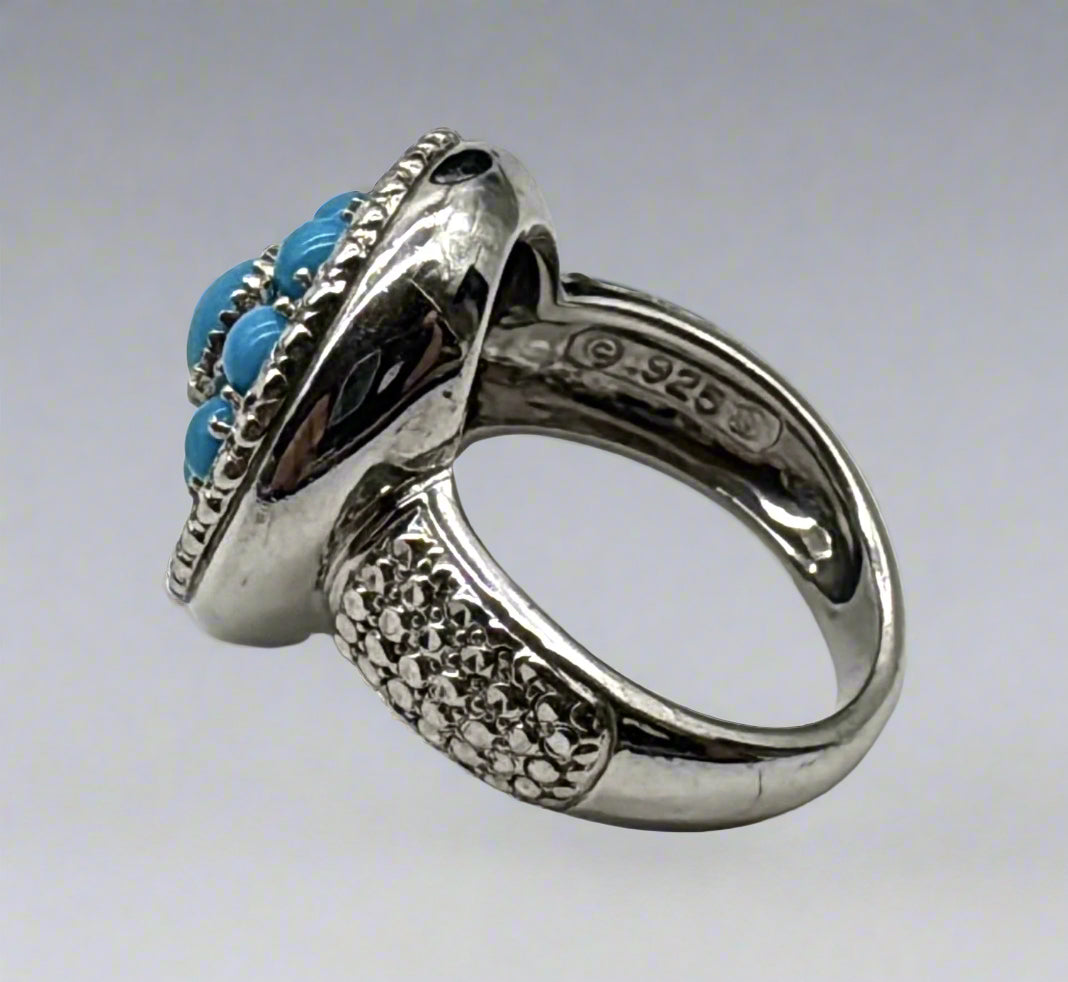 Sterling Silver & Turquoise CZ Cluster Ring – Size 5.5