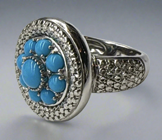 Sterling Silver & Turquoise CZ Cluster Ring – Size 5.5