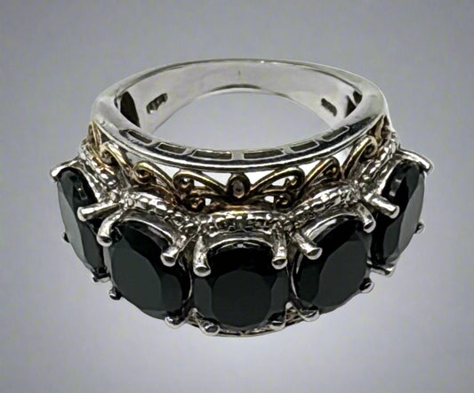 Sterling Silver Five-Stone Black Gem Ring