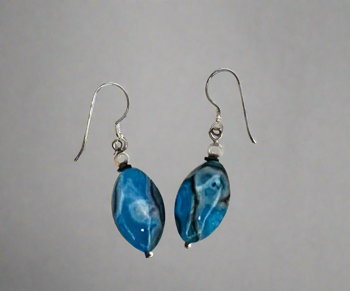 Sterling Silver Bold Blue & Earth Tone Beaded Necklace & Earring Set