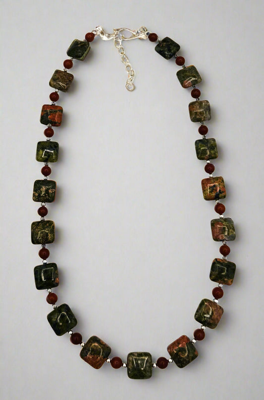 Jay King DTR Unakite Square Bead Necklace – Sterling Silver (SS)