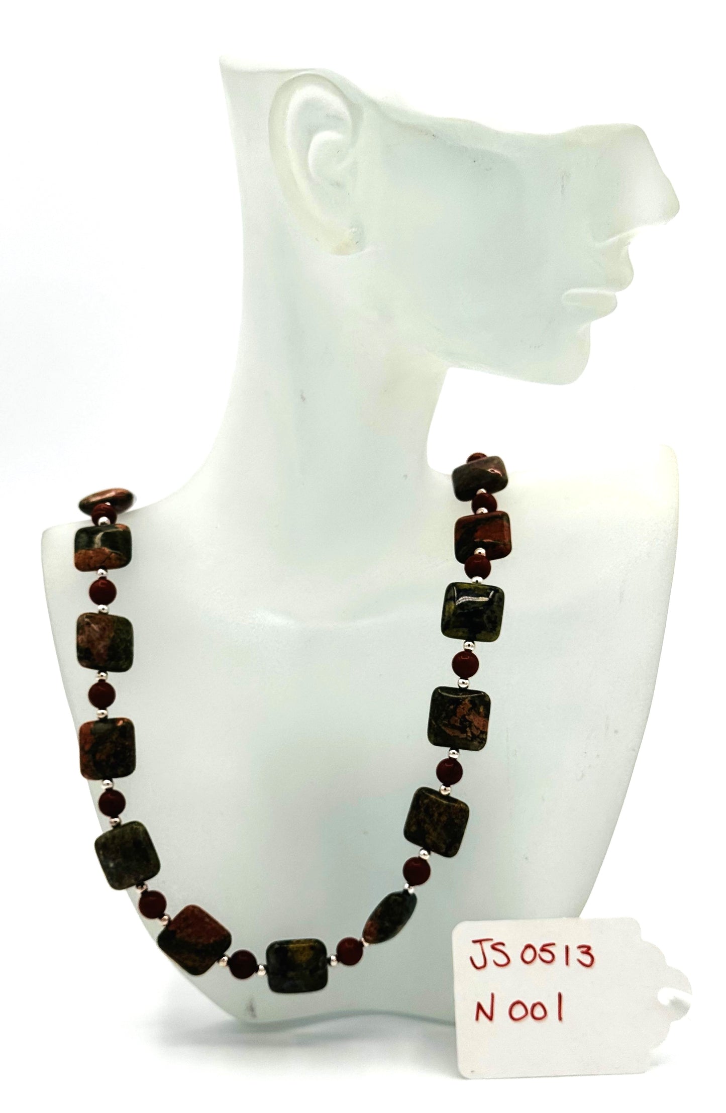 Jay King DTR Unakite Square Bead Necklace – Sterling Silver (SS)