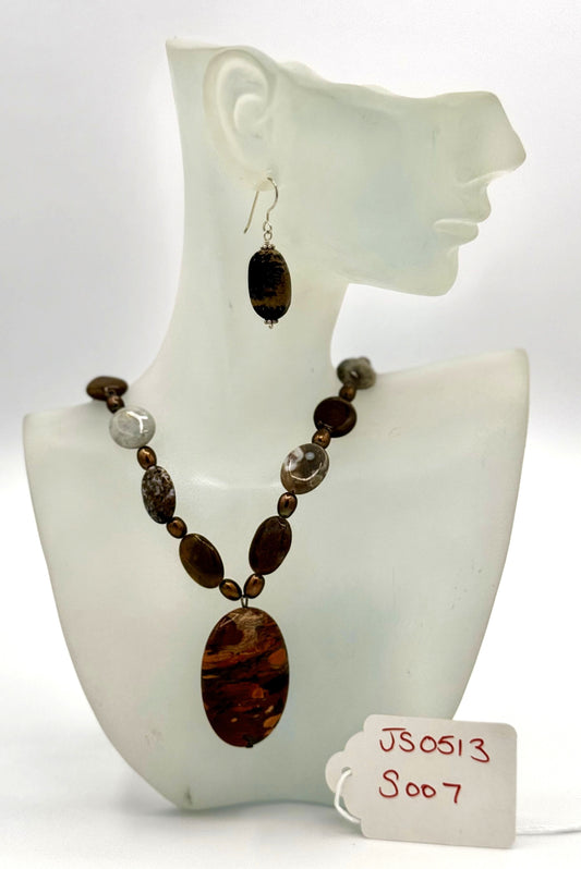 Picture Jasper & Agate Necklace and Earring Set – Sterling Silver (SS)