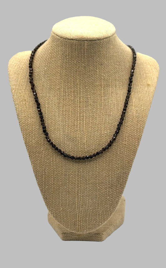 Smoky Brown Crystal Necklace – Faceted Beads on Sterling Silver Chain, Minimalist Sparkle