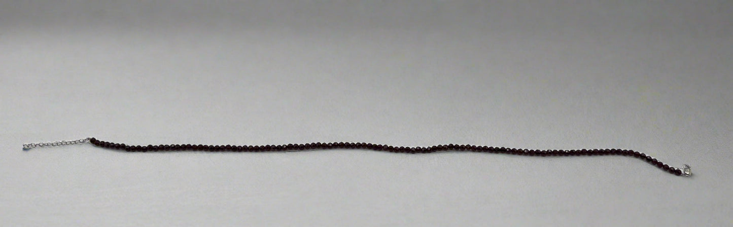 Faceted Deep Red Crystal Bead Necklace with Sterling Silver Clasp – 18" + Extender