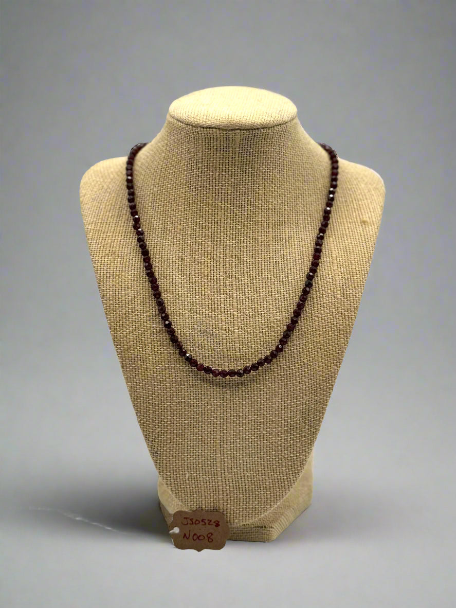 Faceted Deep Red Crystal Bead Necklace with Sterling Silver Clasp – 18" + Extender