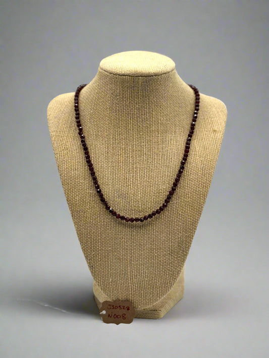 Faceted Deep Red Crystal Bead Necklace with Sterling Silver Clasp – 18" + Extender