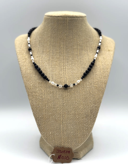 Pearl & Purple Stardust Bead Necklace – Crystal Accents & Sterling Silver Clasp