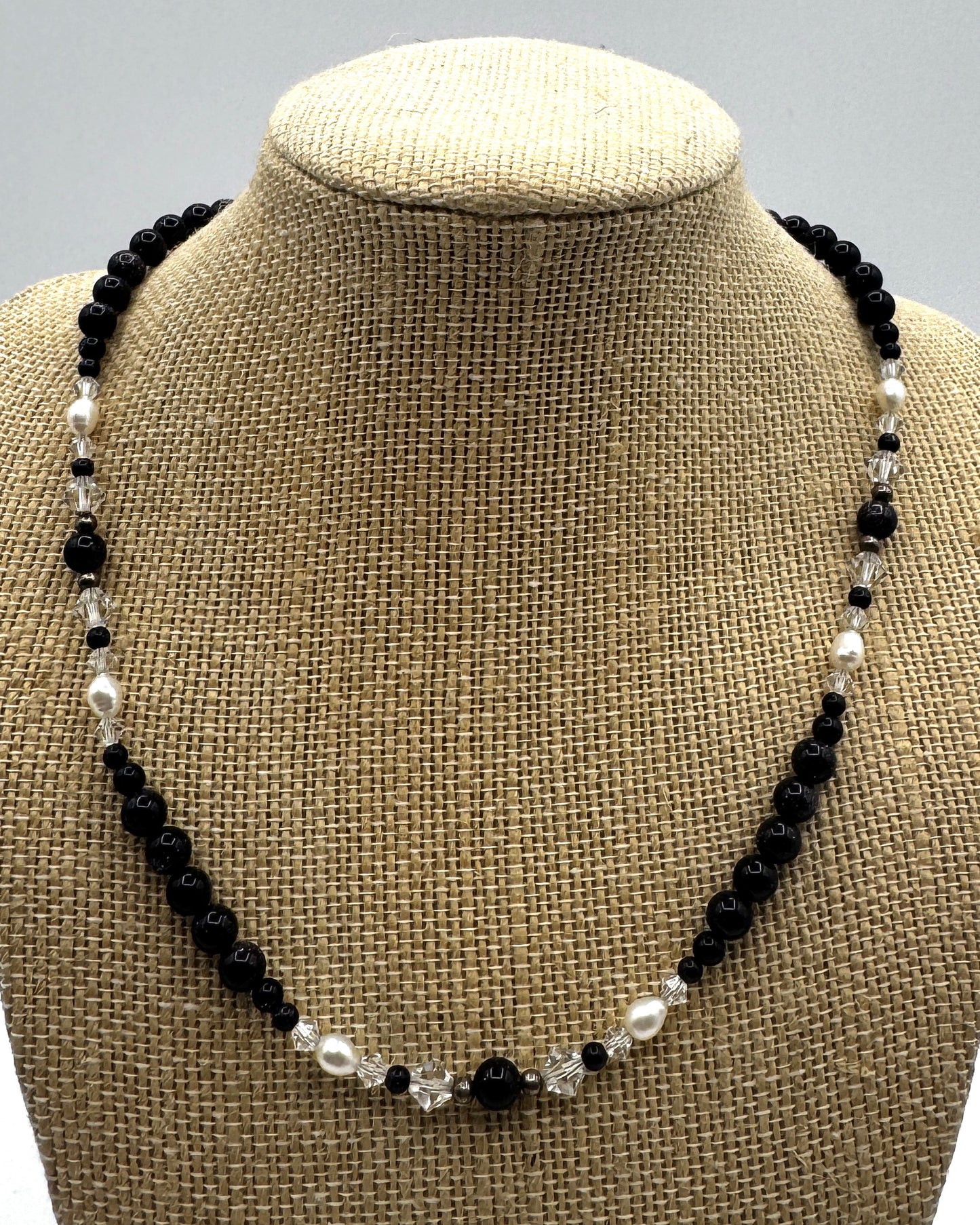 Pearl & Purple Stardust Bead Necklace – Crystal Accents & Sterling Silver Clasp