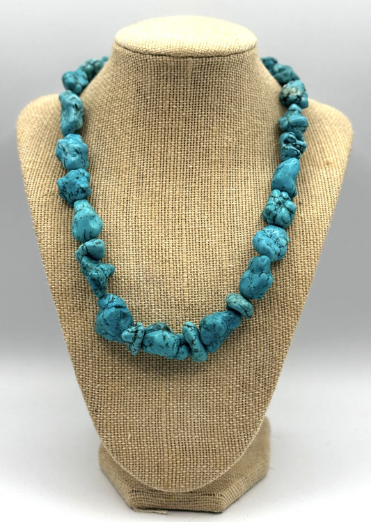 Chunky Turquoise Nugget Necklace with Toggle Clasp