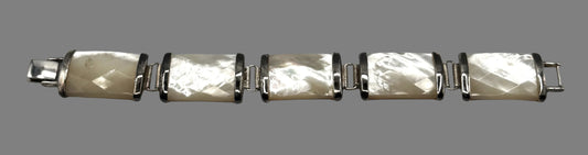 Sterling Silver & Mother of Pearl Panel Link Bracelet – Box Clasp