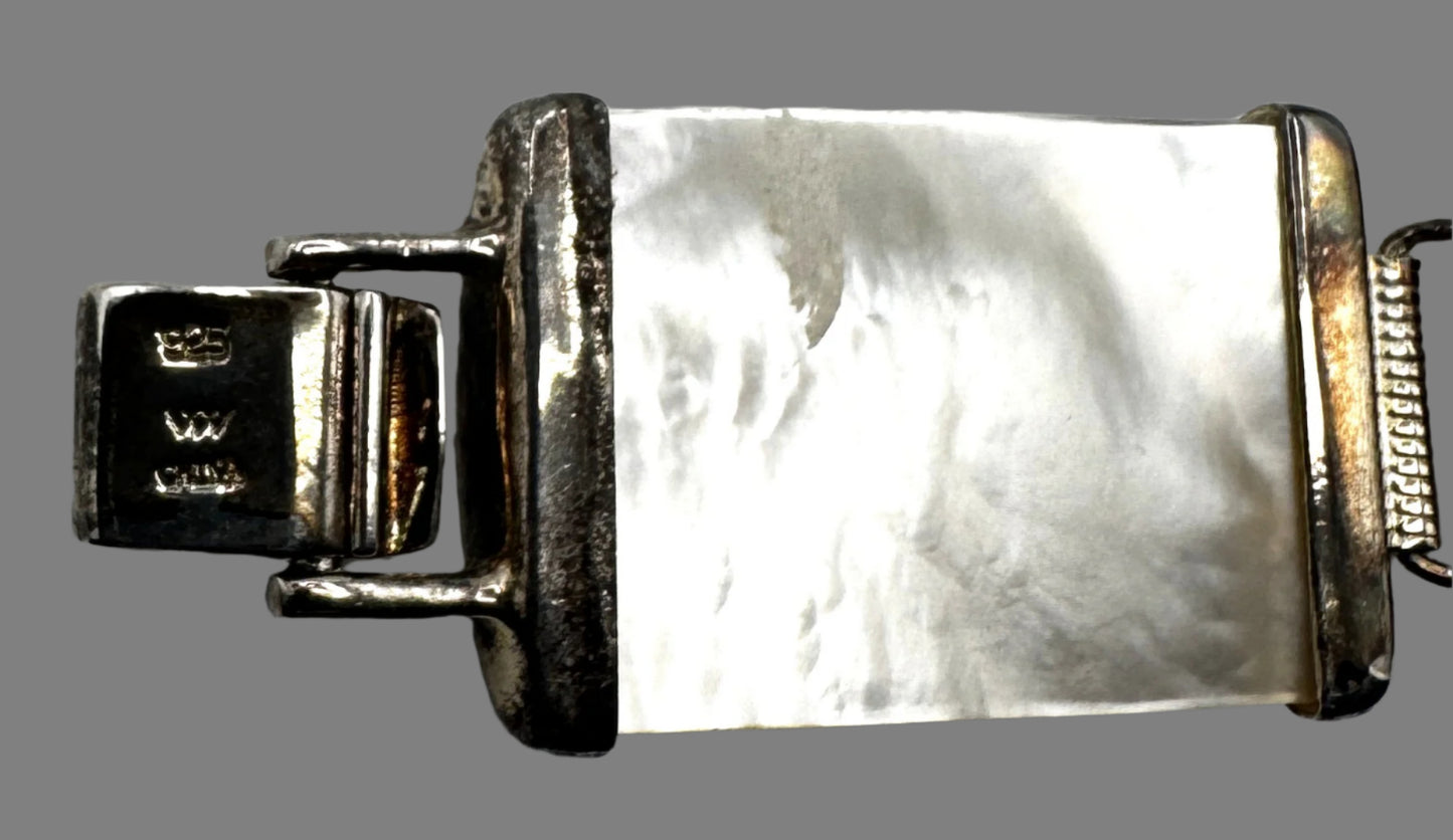 Sterling Silver & Mother of Pearl Panel Link Bracelet – Box Clasp