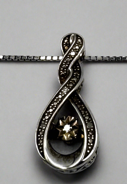 Vintage Zales Sterling Silver Diamond Infinity Fluttering Necklace