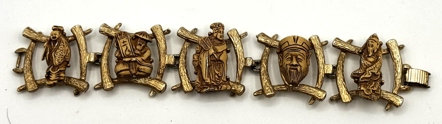 Vintage Selro Colco Asian Gods of Fortune Necklace & Bracelet – Rare