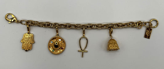 Elizabeth Taylor Gold-Tone Charm Bracelet with Hamsa, Ankh & Sombrero