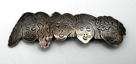 Vintage Sterling Silver “Girlfriends” Face Brooch – Signed .925