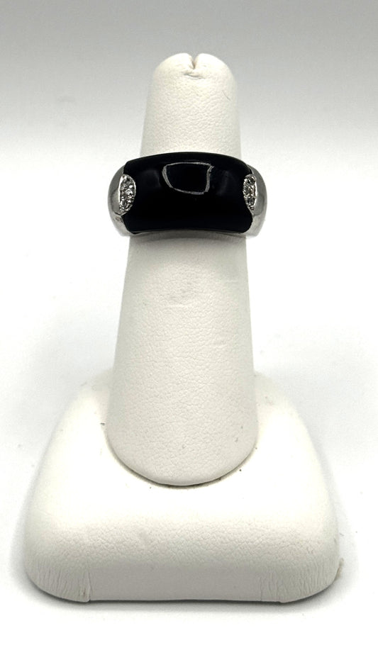 Sterling Silver Black Onyx-Style Statement Ring | Size 6.5