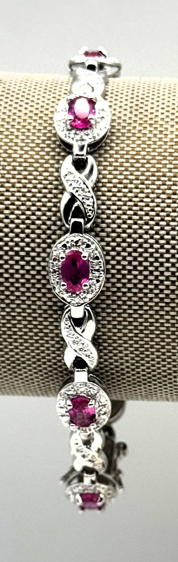 Sterling Silver CZ & Pink Gemstone Tennis Bracelet
