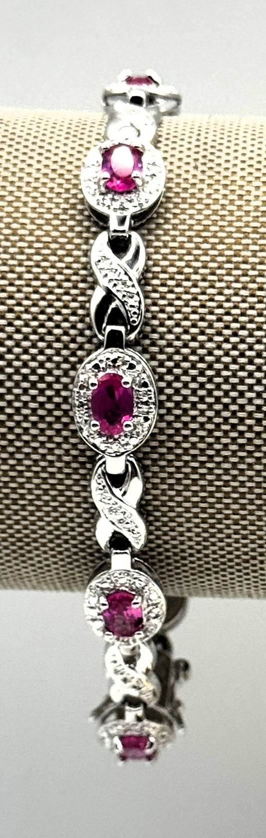 Sterling Silver CZ & Pink Gemstone Tennis Bracelet