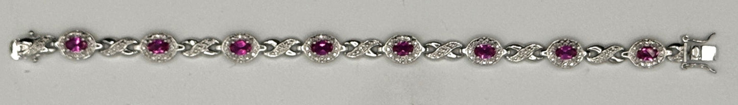 Sterling Silver CZ & Pink Gemstone Tennis Bracelet