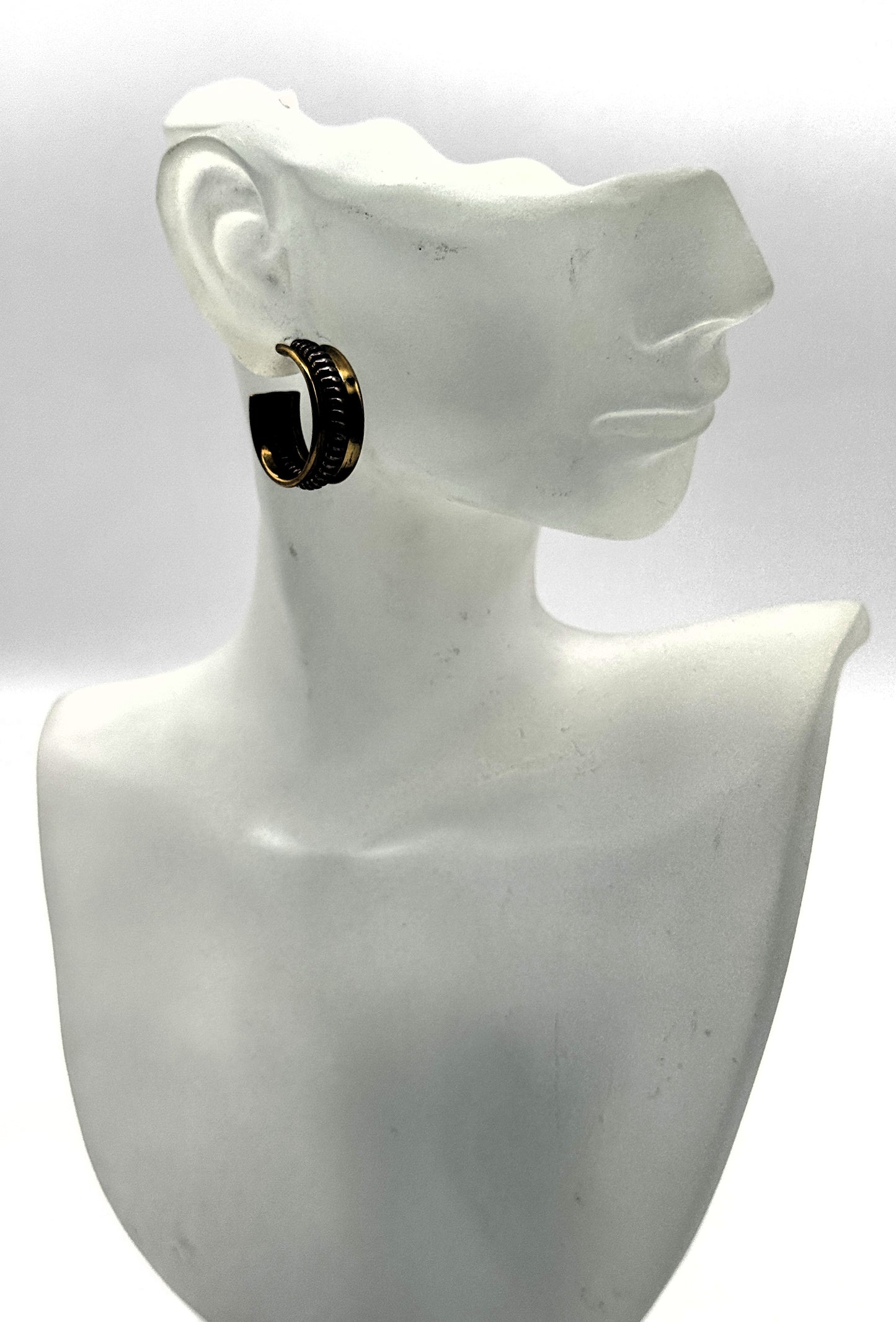 Sterling Silver & Brass Ribbed Hoop Earrings