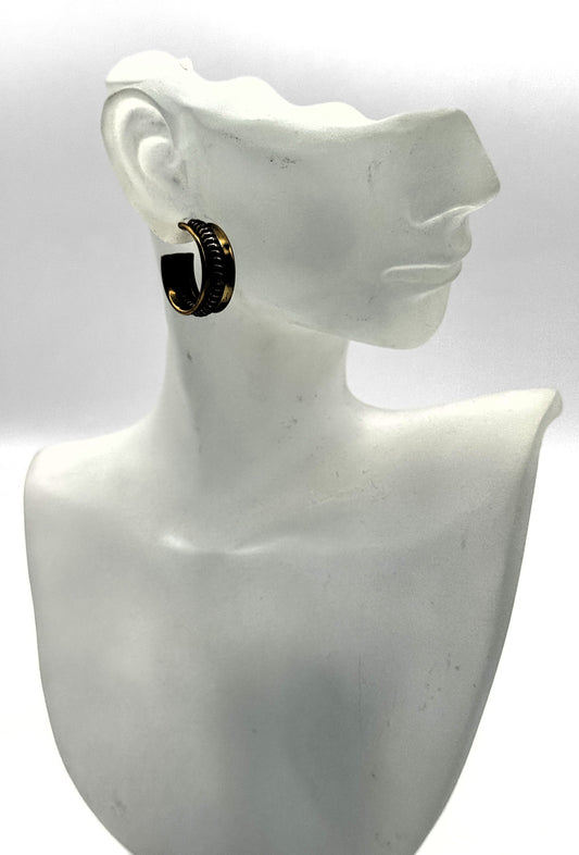 Sterling Silver & Brass Ribbed Hoop Earrings