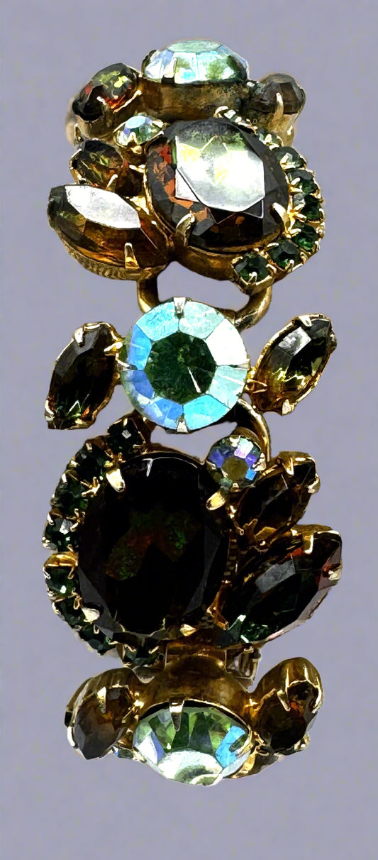 Vintage Juliana D&E Rhinestone Bracelet – Watermelon Heliotrope, Green & Amber